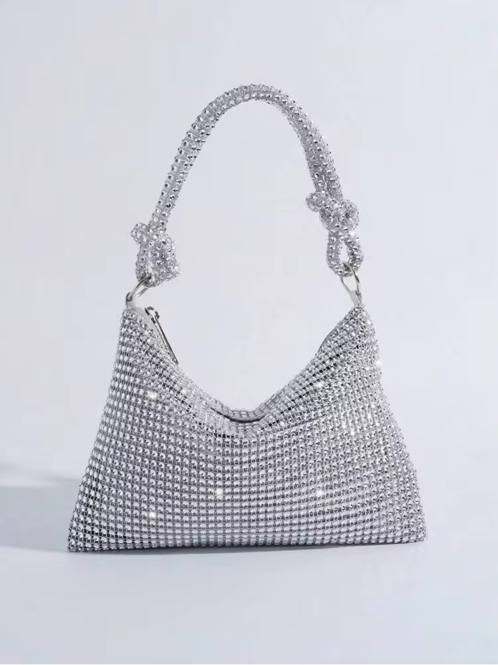Silver Crystal Rhinestone Evening Shoulder Bag